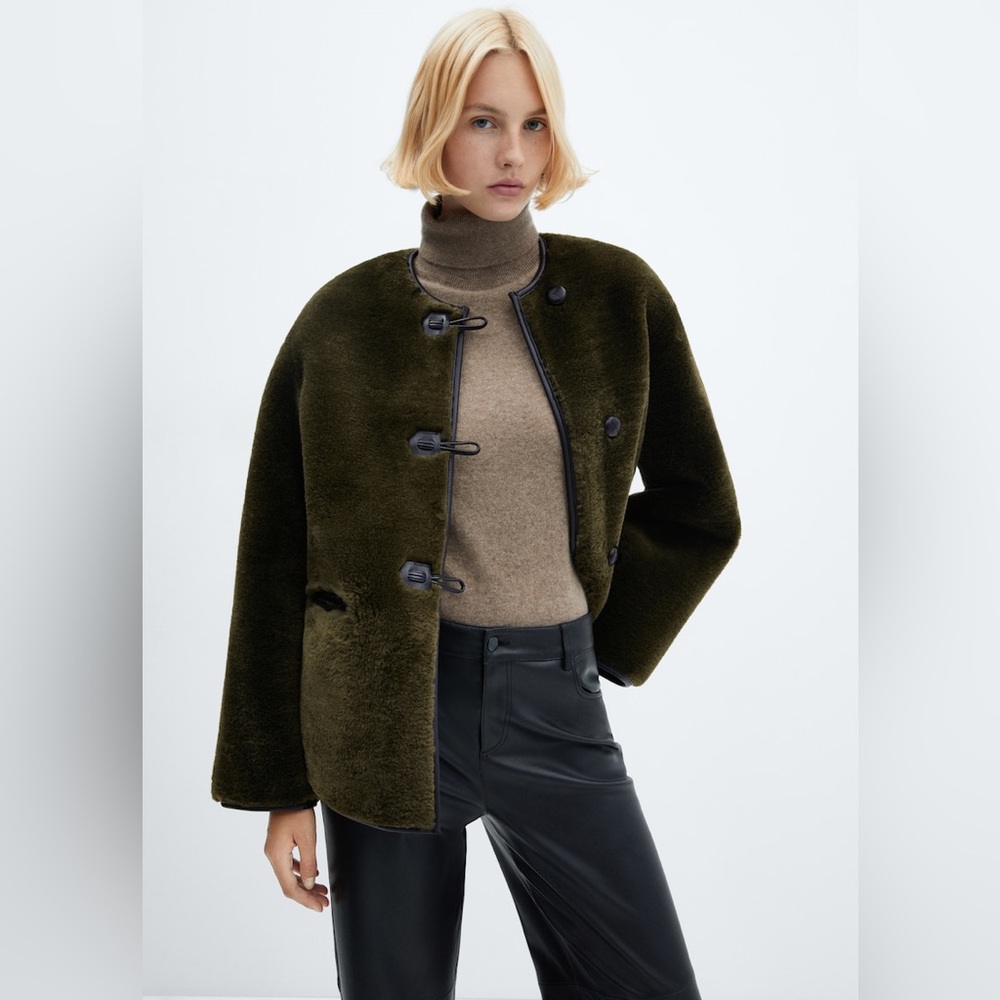 Mango Green Fur-effect coat with appliqués, sz Large